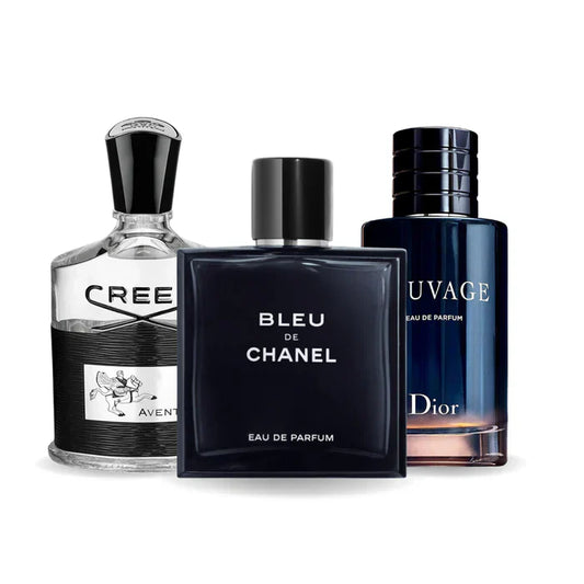 PACK MIT 3 PARFUMS: CREED AVENTUS, BLEU DE CHANEL UND DIOR SAUVAGE 100ML