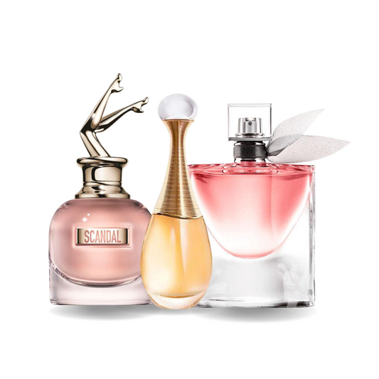 PACK MIT 3 PARFUMS: JEAN PAUL GAULTIER SCANDAL, DIOR J'ADORE, LANCÔME LA VIE EST BELLE (EAU DE PARFUM)