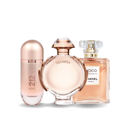 PACK MIT 3 PARFUMS: CAROLINA HERRERA 212 VIP ROSÉ, PACO RABANNE OLYMPÉA, CHANEL COCO MADEMOISELLE (EAU DE PARFUM)