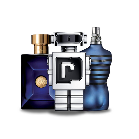 PACK MIT 3 PARFUMS: VERSACE DYLAN BLUE, PACO RABANNE PHANTOM, JEAN PAUL GAULTIER ULTRA MALE (EAU DE PARFUM)