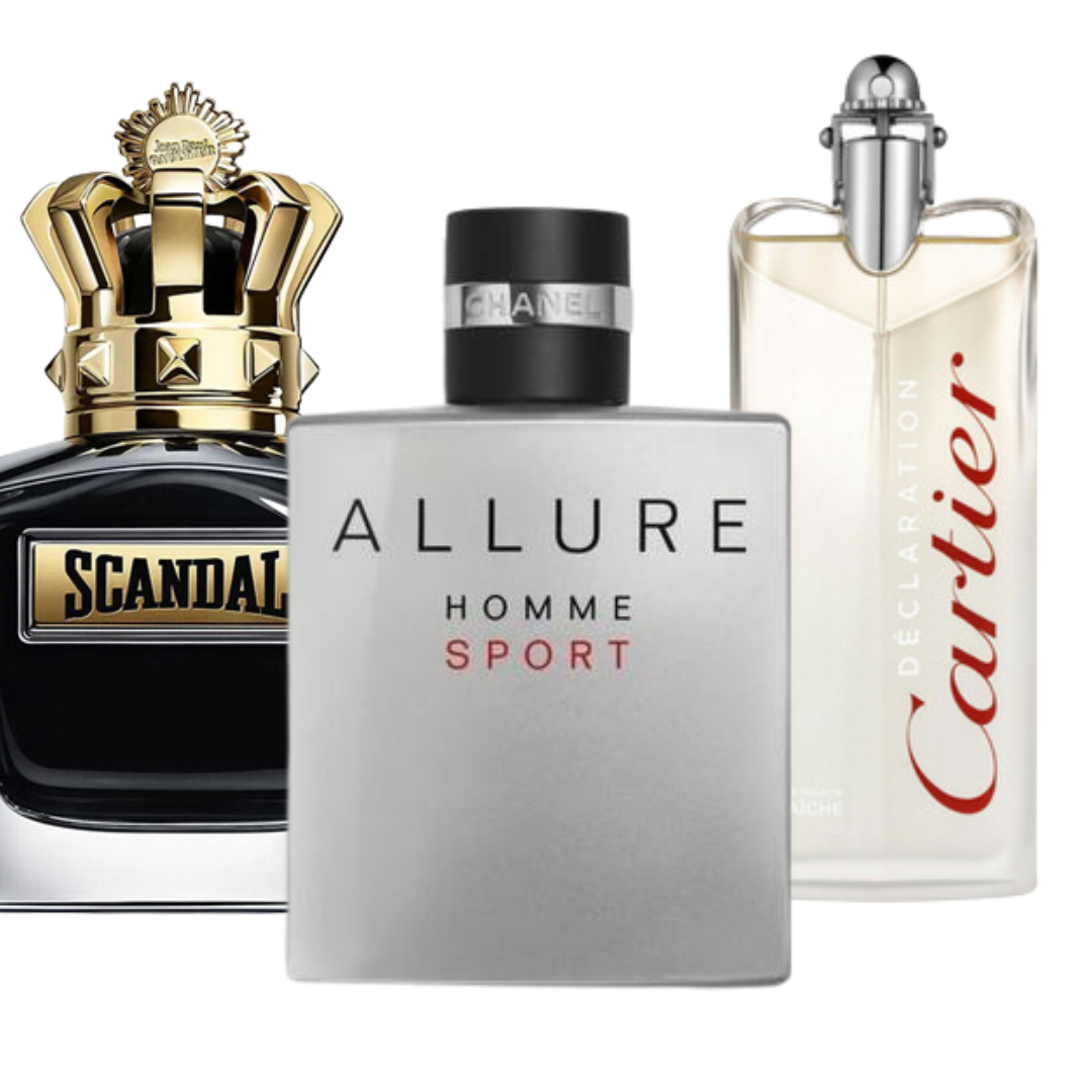 PACK MIT 3 PARFUMS: ALLURE HOMME SPORT, JEAN PAUL GAULTIER SCANDAL, CARTIER DECLARATION (EAU DE PARFUM)