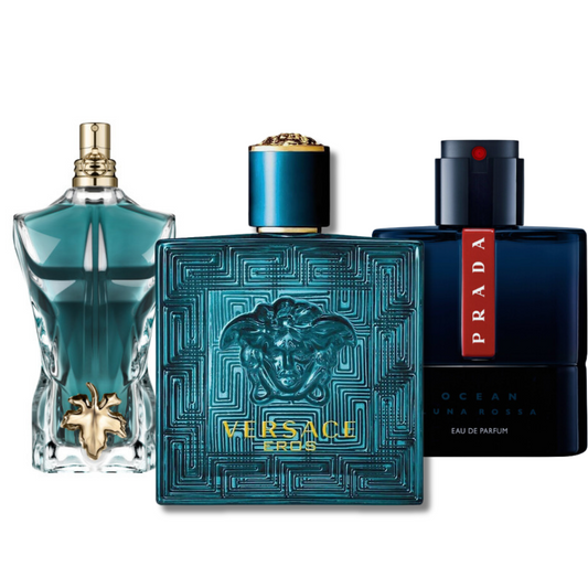PACK MIT 3 PARFUMS: PRADA LUNA ROSSA, VERSACE EROS, LE BEAU (EAU DE PARFUM)