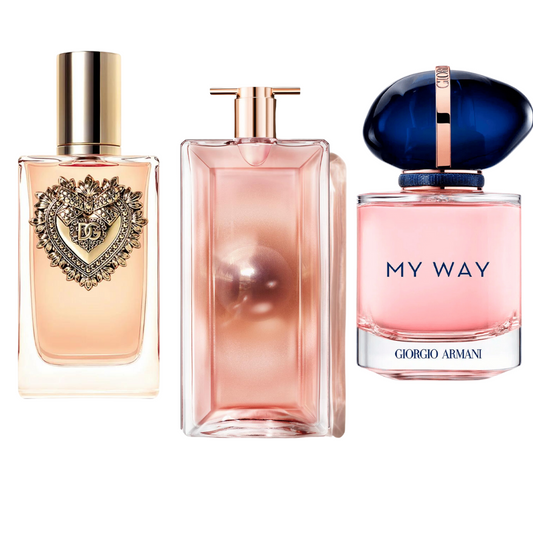 PACK MIT 3 PARFUMS: DOLCE & GABBANA DEVOTION, MY WAY GIORGIO ARMANI, LANCÔME IDÔLE (EAU DE PARFUM)