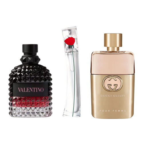 PACK MIT 3 PARFUMS: GUCCI GUILTY, VALENTINO INTENSE, FLOWER BY KENZO (EAU DE PARFUM)